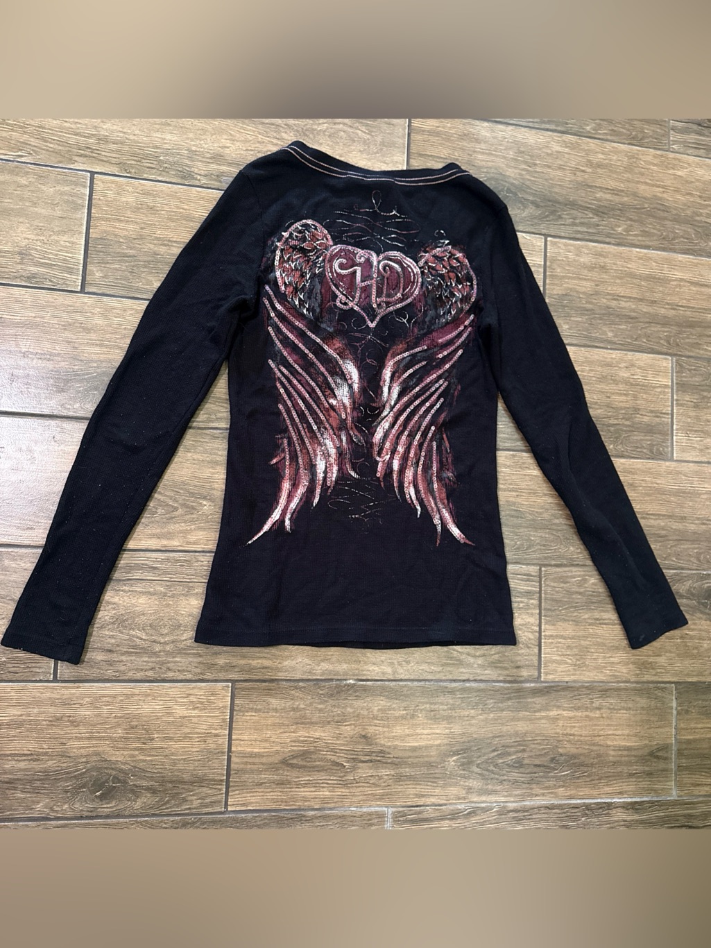 Harley Davidson Pink, Red, And Black Long Sleeve Woman'stop Size Small
